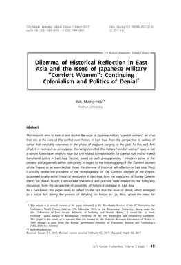 Comfort Women”: Continuing * Colonialism and Politics of Denial