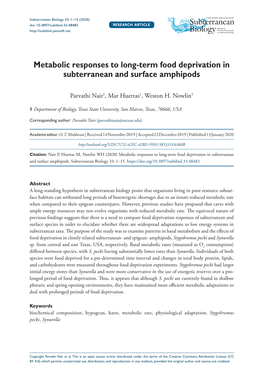 Metabolic Responses to Long-Term Food Deprivation in Subterranean and Surface Amphipods