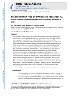 THE OLD and NEW FACE of CRANIOFACIAL RESEARCH: How Animal Models Inform Human Craniofacial Genetic and Clinical Data