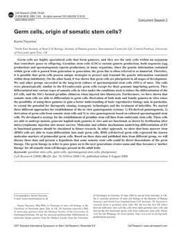 Germ Cells, Origin of Somatic Stem Cells?