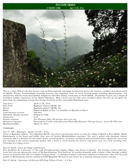 INCOGNITO SIKKIM 8 NIGHTS 9 DAYS; April 12-20, 2014