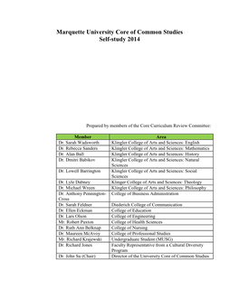 Marquette University Core of Common Studies Self-Study 2014