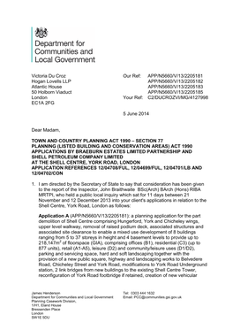 Called-In Decision: Shell Centre, 2-4 York Road, Lambeth (Ref: 2205181, 5 June 2014)