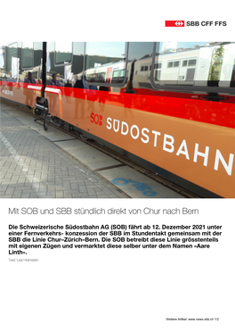 Mit SOB Und SBB Stündlich Direkt Von Chur Nach Bern