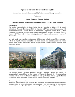 (JSPS) International Research Experience (IRE) for Students And