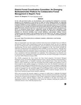 District Forest Coordination Committee: an Emerging Multistakeholder Platform for Collaborative Forest Management in Nepal's Terai James F