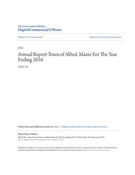Annual Report Town of Alfred, Maine for the Year Ending 2016