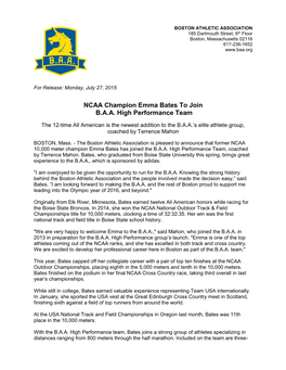 NCAA Champion Emma Bates to Join B.A.A. High Performance Team