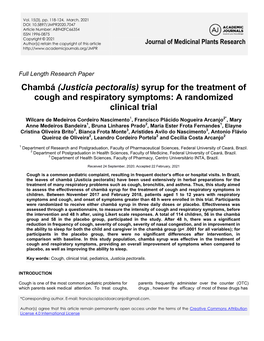 (Justicia Pectoralis) Syrup for the Treatment of Cough and Respiratory Symptoms: a Randomized Clinical Trial