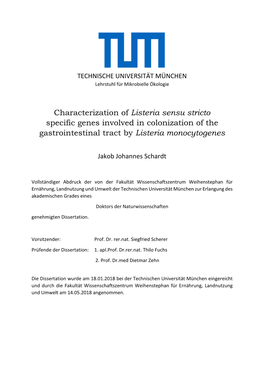 Listeria Sensu Stricto Specific Genes Involved in Colonization of the Gastrointestinal Tract by Listeria Monocytogenes