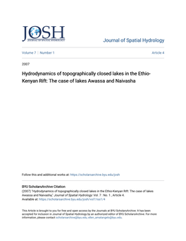 Hydrodynamics of Topographically Closed Lakes in the Ethio-Kenyan Rift: the Case of Lakes Awassa and Naivasha,