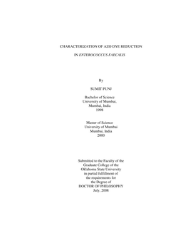 Characterization of Azo Dye Reduction in Enterococcus Faecalis