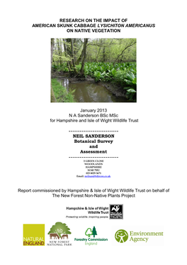 Impact of American Skunk Cabbage – Report by Neil Sanderson Commissioned by New Forest Non-Native Plants