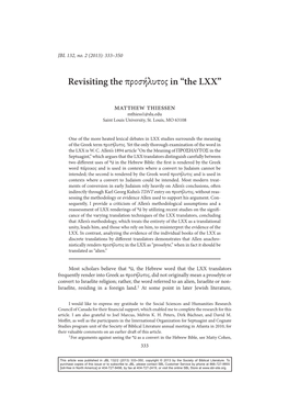 The Προσήλυτος in “The LXX”