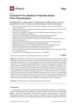 Current in Vivo Models of Varicella-Zoster Virus Neurotropism