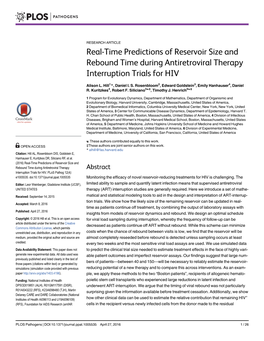 Real-Time Predictions of Reservoir Size and Rebound Time During Antiretroviral Therapy Interruption Trials for HIV