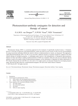 Photosensitizer-Antibody Conjugates for Detection and Therapy of Cancer