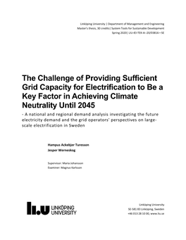 The Challenge of Providing Sufficient Grid Capacity for Electrification to Be a Key Factor in Achieving Climate Neutrality Until