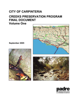 CITY of CARPINTERIA CREEKS PRESERVATION PROGRAM FINAL DOCUMENT Volume One