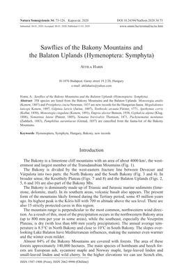 Sawflies of the Bakony Mountains and the Balaton Uplands (Hymenoptera: Symphyta)