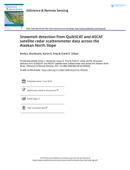 Snowmelt Detection from Quikscat and ASCAT Satellite Radar Scatterometer Data Across the Alaskan North Slope