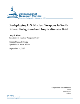 Redeploying US Nuclear Weapons to South Korea