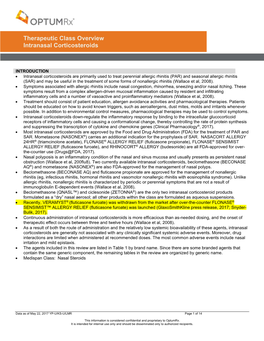 Therapeutic Class Overview Intranasal Corticosteroids