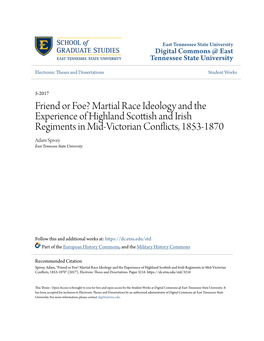 Martial Race Ideology and the Experience of Highland Scottish and Irish Regiments in Mid-Victorian Conflicts, 1853-1870 Adam Spivey East Tennessee State University