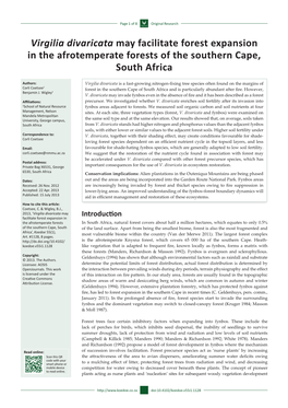 Virgilia Divaricata May Facilitate Forest Expansion in the Afrotemperate Forests of the Southern Cape, South Africa