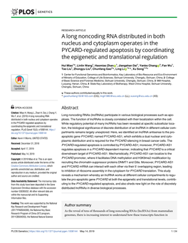 A Long Noncoding RNA Distributed in Both Nucleus and Cytoplasm Operates in the PYCARD-Regulated Apoptosis by Coordinating the Epigenetic and Translational Regulation