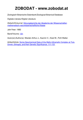 Some Geochemical Data of the Mafic-Ultramafic Complex at Tulu Dimitri, Ethiopia, and Their Genetic Significance