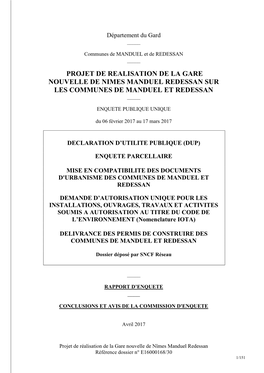 Projet De Realisation De La Gare Nouvelle De Nimes Manduel Redessan Sur Les Communes De Manduel Et Redessan _____