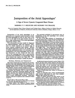 Juxtaposition of the Atrial Appendages* a Sign of Severe Cyanotic Congenital Heart Disease BARBARA P