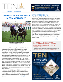 Advertise Back on Track in Commonwealth Cont