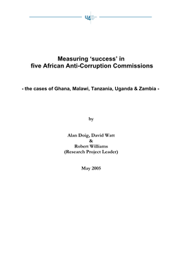 Measuring 'Success' in Five African Anti-Corruption Commissions