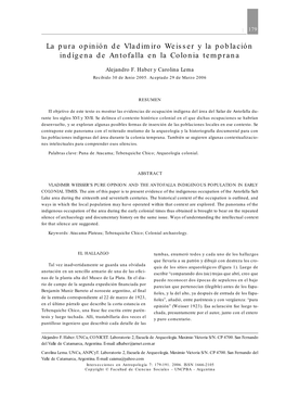 La Pura Opinión De Vladimiro Weisser Y La Población Indígena De Antofalla En La Colonia Temprana