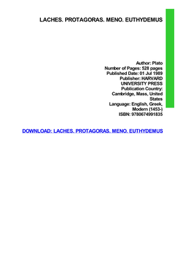 Laches. Protagoras. Meno. Euthydemus Ebook