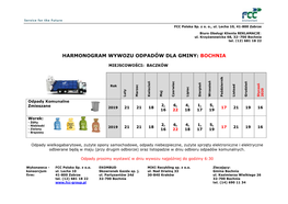 Harmonogram Wywozu Odpadów Dla Gminy: Bochnia