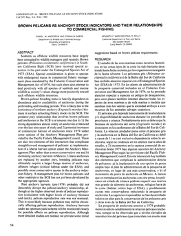 Brown Pelicans As Anchovy Stock Indicators and Their Relationships to Commercial Fishing