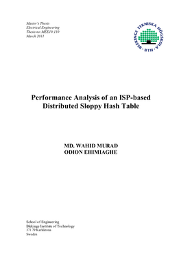 Performance Analysis of an ISP-Based Distributed Sloppy Hash Table