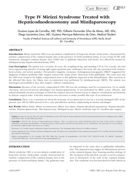 Type IV Mirizzi Syndrome Treated with Hepaticoduodenostomy and Minilaparoscopy