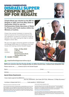 Disraeli Supper Crispin Blunt Mp for Reigate