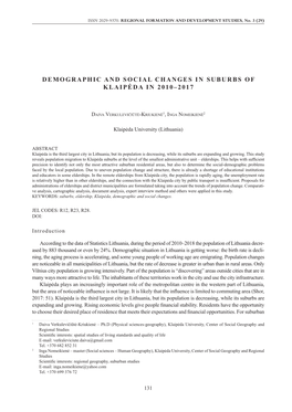 Demographic and Social Changes in Suburbs of Klaipėda in 2010–2017