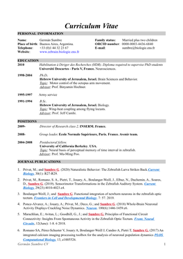 Curriculum Vitae PERSONAL INFORMATION Name: Germán Sumbre Family Status: Married Plus Two Children Place of Birth: Buenos Aires, Argentina