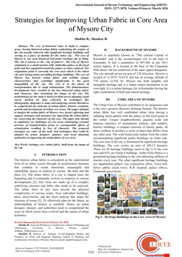 Strategies for Improving Urban Fabric in Core Area of Mysore City