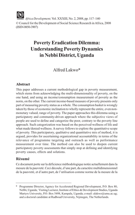 Understanding Poverty Dynamics in Nebbi District, Uganda