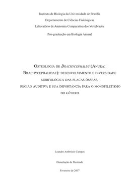 Instituto De Biologia Da Universidade De Brasília Departamento De Ciências Fisiológicas Laboratório De Anatomia Comparativa Dos Vertebrados