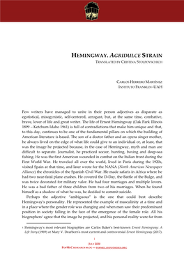 Hemingway. Agridulce Strain Translated by Cristina Stolpovschich