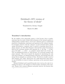 Dedekind's 1871 Version of the Theory of Ideals∗