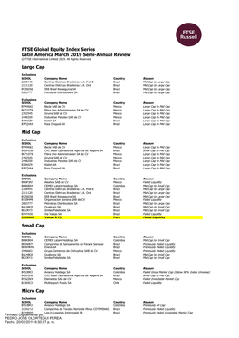 FTSE Global Equity Index Series Latin America March 2019 Semi-Annual Review © FTSE International Limited 2019